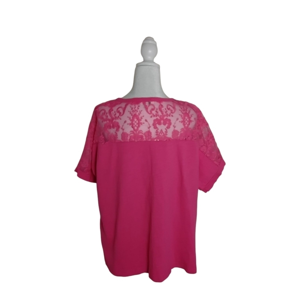Umgee Women's L Pink Lace Short Sleeve Pullover Top - Picture 2 of 7